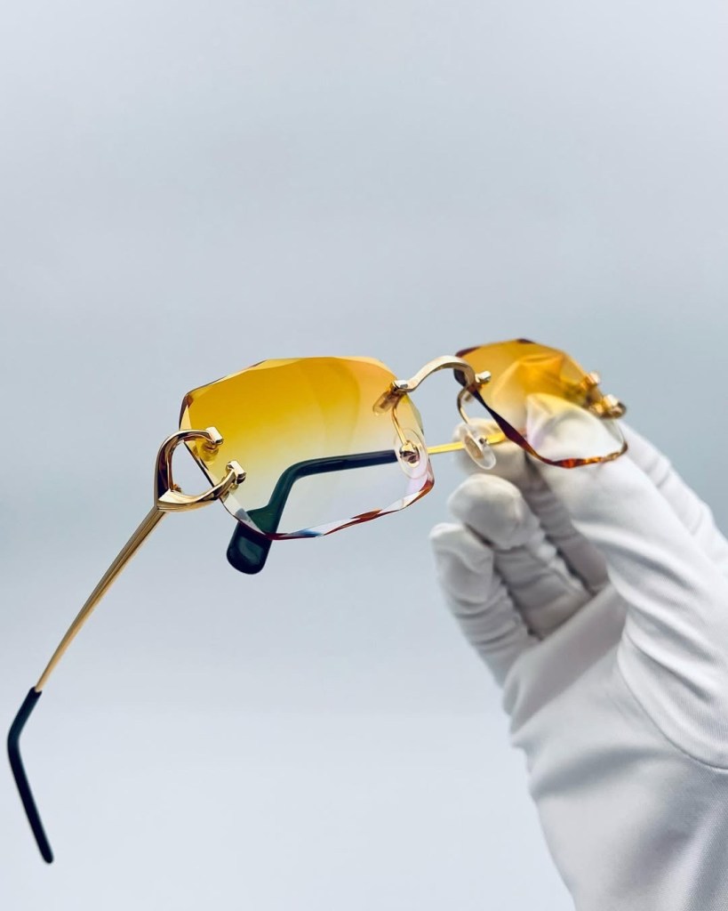 Diamond Cut Rimless Amber Gold
