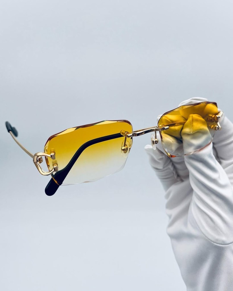 Diamond Cut Rimless Amber Gold