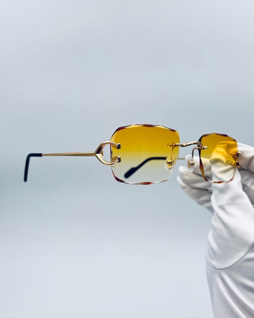 Diamond Cut Rimless Amber Gold